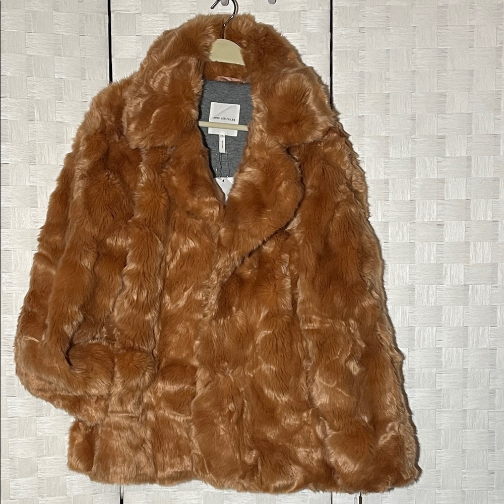 Avec Les Filles Honey Caramel Faux Fur Teddy Jacket Coat S